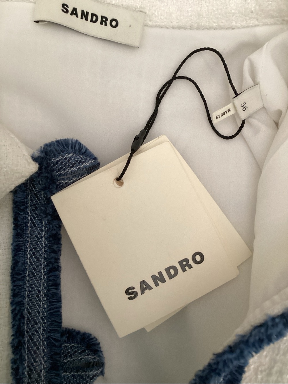 Sandro White Mini Dress with Blue Trim - Picture 10 of 11